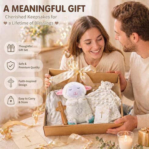 4 Pack Christian Baby Blanket Set with Praying Lamb Plush Toy Cross Comfort Baby Gifts Baptism Blanket for Newborns Toddlers in Kuwait