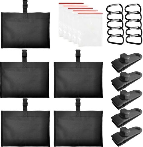 Boat Cover Sand Bags, 5 Pack Boat Cover Weights, 600D Oxford Marine Grade Fabric Sandbags for Weight, Windproof Weighted Sandbags for Mooring Kit, with Carabiners & Tarp Clips for Boat RV Canopy in Saudi Arabia