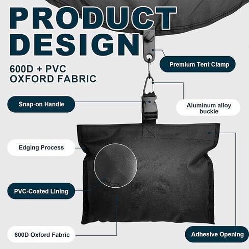 Boat Cover Sand Bags, 5 Pack Boat Cover Weights, 600D Oxford Marine Grade Fabric Sandbags for Weight, Windproof Weighted Sandbags for Mooring Kit, with Carabiners & Tarp Clips for Boat RV Canopy in Saudi Arabia