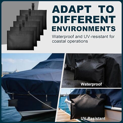 Boat Cover Sand Bags, 5 Pack Boat Cover Weights, 600D Oxford Marine Grade Fabric Sandbags for Weight, Windproof Weighted Sandbags for Mooring Kit, with Carabiners & Tarp Clips for Boat RV Canopy in Saudi Arabia