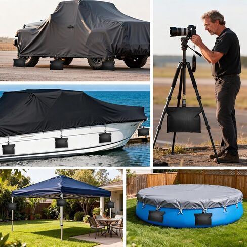 Boat Cover Sand Bags, 5 Pack Boat Cover Weights, 600D Oxford Marine Grade Fabric Sandbags for Weight, Windproof Weighted Sandbags for Mooring Kit, with Carabiners & Tarp Clips for Boat RV Canopy in Saudi Arabia
