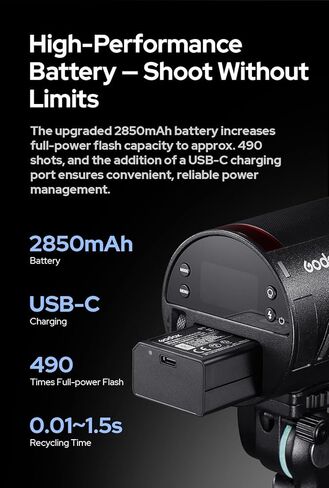 Godox AD100 Pro II AD100Pro II AD100ProII فلاش ستروب مع مجموعة AK-R1، نظام 2.4 جيجا هرتز X + وحدة 433 ميجا هرتز / 2 واط LED / 10 مستويات سطوع / 490 فرقعة كاملة الطاقة / 0.01-1.5 ثانية وقت إعادة التدوير / شحن USB-C / 1-256-1/1 in Kuwait