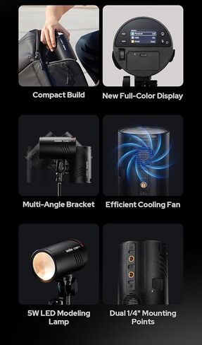 Godox AD100 Pro II AD100Pro II AD100ProII فلاش ستروب مع مجموعة AK-R1، نظام 2.4 جيجا هرتز X + وحدة 433 ميجا هرتز / 2 واط LED / 10 مستويات سطوع / 490 فرقعة كاملة الطاقة / 0.01-1.5 ثانية وقت إعادة التدوير / شحن USB-C / 1-256-1/1 in Kuwait