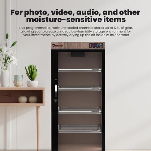 SLINGER 125L Electronic Dry Cabinet with Combination Lock (Oak) – Humidity Controlled Camera Storage, LED Display, Adjustable Shelves for Cameras, Lenses & Electronics in Kuwait