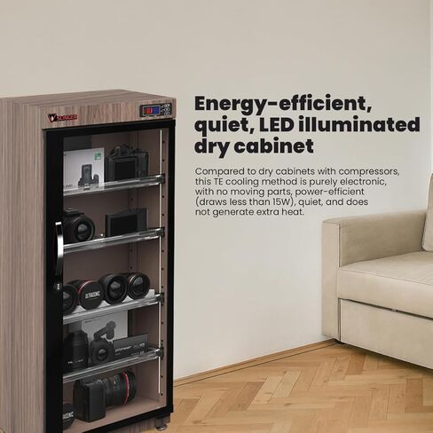 SLINGER 125L Electronic Dry Cabinet with Combination Lock (Oak) – Humidity Controlled Camera Storage, LED Display, Adjustable Shelves for Cameras, Lenses & Electronics in Kuwait