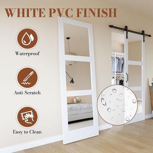 Double-Sided Glass Mirror and Solid Manufactured Wood Sliding Barn Door with Installation Hardware Kit,84"x84" in Kuwait