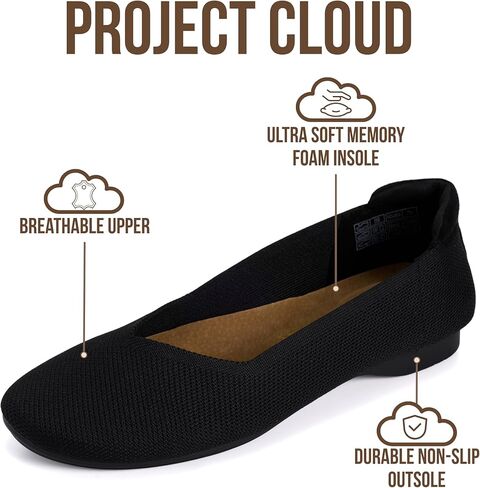 أحذية نسائية مسطحة من Project Cloud - نعل داخلي من الإسفنج الذكي أحذية باليه مسطحة للنساء - أحذية مريحة خفيفة الوزن وغير قابلة للانزلاق للنساء 2026 (Prospect-BLKKN، 7.5M) نسيج أسود in Kuwait