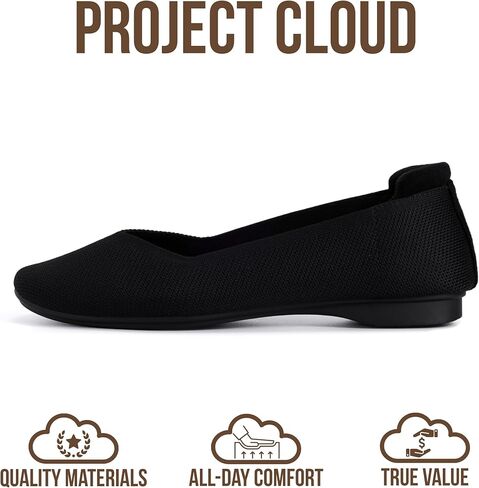 أحذية نسائية مسطحة من Project Cloud - نعل داخلي من الإسفنج الذكي أحذية باليه مسطحة للنساء - أحذية مريحة خفيفة الوزن وغير قابلة للانزلاق للنساء 2026 (Prospect-BLKKN، 7.5M) نسيج أسود in Kuwait