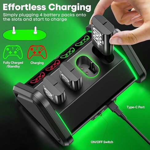 شاحن لحزمة بطارية وحدة تحكم Xbox القابلة لإعادة الشحن مع محطة شاحن حزمة بطارية قابلة للشحن Xbox One بقدرة 4 × 1500 مللي أمبير في الساعة لوحدات تحكم Xbox Series X/S/One X/S/Elite/Core، ومجموعة ملحقات لأجهزة Xbox One in Saudi Arabia