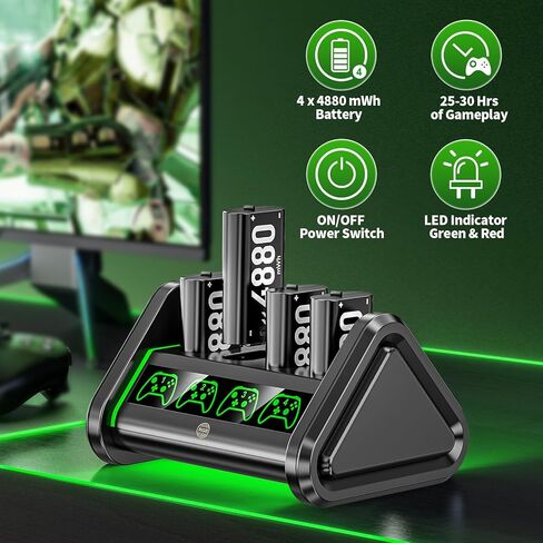 شاحن لحزمة بطارية وحدة تحكم Xbox القابلة لإعادة الشحن مع محطة شاحن حزمة بطارية قابلة للشحن Xbox One بقدرة 4 × 1500 مللي أمبير في الساعة لوحدات تحكم Xbox Series X/S/One X/S/Elite/Core، ومجموعة ملحقات لأجهزة Xbox One in Saudi Arabia