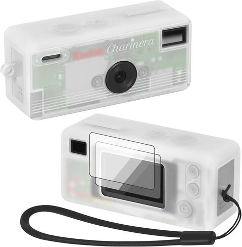 حافظة GWCASE من السيليكون لكاميرا Kodak CHARMERA الرقمية ذات سلسلة المفاتيح (صندوق أعمى 1987 كاميرا صغيرة) - غطاء واقي مقاوم للصدمات + 2 واقي شاشة وحزام معصم، فتحات دقيقة - شفافة (الجراب فقط) in Kuwait