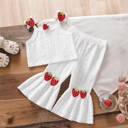 Baby Girl Strawberry Applique Outfit Sleeveless Top Flare Pants Set Summer 2PCS Infant Clothes in Kuwait
