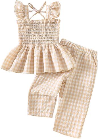 Toddler Girl Summer Clothes Ruffle Flying Sleeve Top Wide Leg Pants Set 2Pcs Outfits in Saudi Arabia