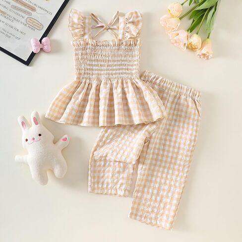 Toddler Girl Summer Clothes Ruffle Flying Sleeve Top Wide Leg Pants Set 2Pcs Outfits in Saudi Arabia