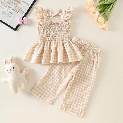 Toddler Girl Summer Clothes Ruffle Flying Sleeve Top Wide Leg Pants Set 2Pcs Outfits in Saudi Arabia