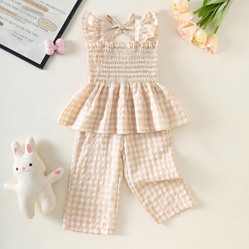 Toddler Girl Summer Clothes Ruffle Flying Sleeve Top Wide Leg Pants Set 2Pcs Outfits in Saudi Arabia