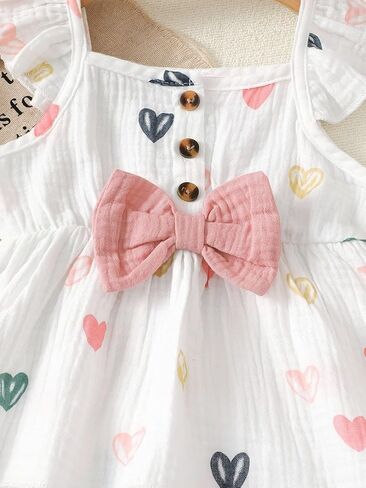 Baby Girls Heart Print Ruffle Top & Shorts Set with Pink Bow Outfit for 6M-3Y Infants in Kuwait