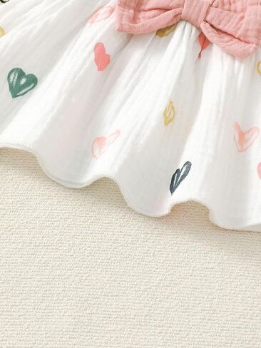 Baby Girls Heart Print Ruffle Top & Shorts Set with Pink Bow Outfit for 6M-3Y Infants in Kuwait