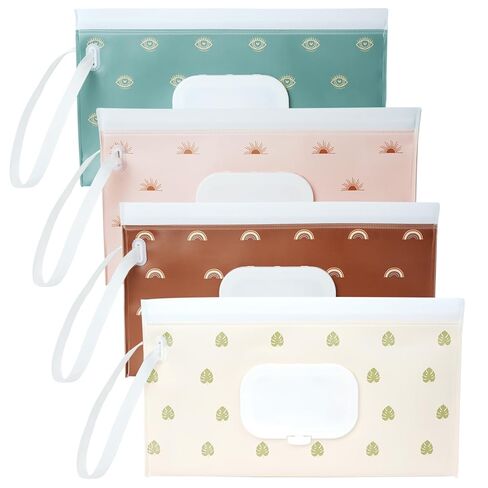 4 Pack Wipes Dispenser, Seposeve Portable Baby Wipe Case, Refillable Baby Wipes Container, Wipe Holder, Keeps Wipes Fresh, Reusable Wet Wipe Pouch for Outdoor Outing, Camping, Hiking. PureColor in Kuwait