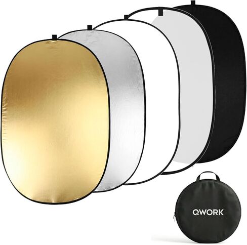 QWORK 24" x36" (60x90cm) 5-in-1 Collapsible Light Reflector & Diffuser - Translucent, Silver, Gold, White, Black, Multi Disc Photography Reflector for Studio Outdoor Photography in Kuwait