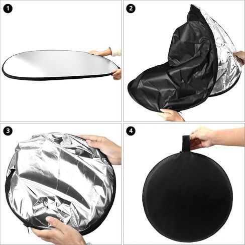 QWORK 24" x36" (60x90cm) 5-in-1 Collapsible Light Reflector & Diffuser - Translucent, Silver, Gold, White, Black, Multi Disc Photography Reflector for Studio Outdoor Photography in Kuwait