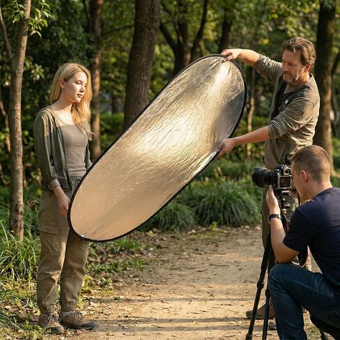 QWORK 24" x36" (60x90cm) 5-in-1 Collapsible Light Reflector & Diffuser - Translucent, Silver, Gold, White, Black, Multi Disc Photography Reflector for Studio Outdoor Photography in Kuwait