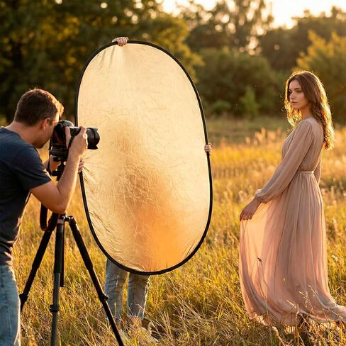 QWORK 24" x36" (60x90cm) 5-in-1 Collapsible Light Reflector & Diffuser - Translucent, Silver, Gold, White, Black, Multi Disc Photography Reflector for Studio Outdoor Photography in Kuwait