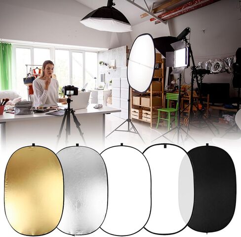 QWORK 24" x36" (60x90cm) 5-in-1 Collapsible Light Reflector & Diffuser - Translucent, Silver, Gold, White, Black, Multi Disc Photography Reflector for Studio Outdoor Photography in Kuwait