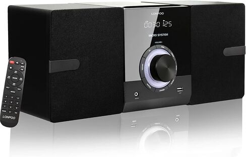 Stereo System for Home, LONPOO Bluetooth Micro Stereo Shelf System with 100 Watts RMS, Build-in FM Radio, USB Playback and AUX-in,Black in Saudi Arabia
