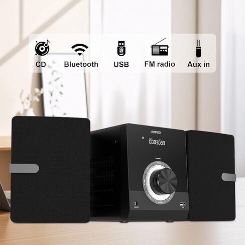 Stereo System for Home, LONPOO Bluetooth Micro Stereo Shelf System with 100 Watts RMS, Build-in FM Radio, USB Playback and AUX-in,Black in Saudi Arabia