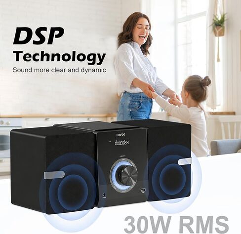 Stereo System for Home, LONPOO Bluetooth Micro Stereo Shelf System with 100 Watts RMS, Build-in FM Radio, USB Playback and AUX-in,Black in Saudi Arabia