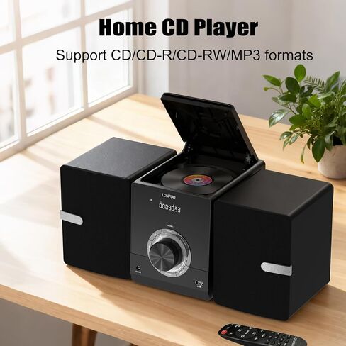 Stereo System for Home, LONPOO Bluetooth Micro Stereo Shelf System with 100 Watts RMS, Build-in FM Radio, USB Playback and AUX-in,Black in Saudi Arabia