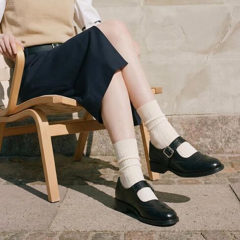 BEAU TODAY Mary Jane Shoes للسيدات، أحذية جلدية رسمية ذات طرف جناح بروغ، منصة ماري جينس ذات مقدمة مستديرة لطيفة للنساء، أحذية أكسفورد كاجوال مريحة للعمل المكتبي والمدرسة in Kuwait