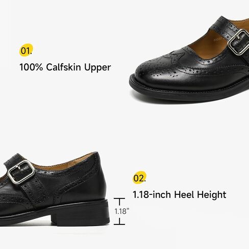 BEAU TODAY Mary Jane Shoes للسيدات، أحذية جلدية رسمية ذات طرف جناح بروغ، منصة ماري جينس ذات مقدمة مستديرة لطيفة للنساء، أحذية أكسفورد كاجوال مريحة للعمل المكتبي والمدرسة in Kuwait