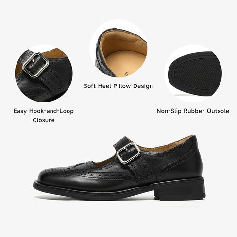 BEAU TODAY Mary Jane Shoes للسيدات، أحذية جلدية رسمية ذات طرف جناح بروغ، منصة ماري جينس ذات مقدمة مستديرة لطيفة للنساء، أحذية أكسفورد كاجوال مريحة للعمل المكتبي والمدرسة in Kuwait