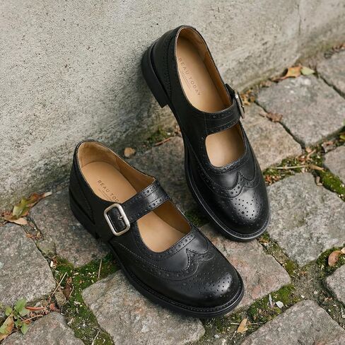 BEAU TODAY Mary Jane Shoes للسيدات، أحذية جلدية رسمية ذات طرف جناح بروغ، منصة ماري جينس ذات مقدمة مستديرة لطيفة للنساء، أحذية أكسفورد كاجوال مريحة للعمل المكتبي والمدرسة in Kuwait