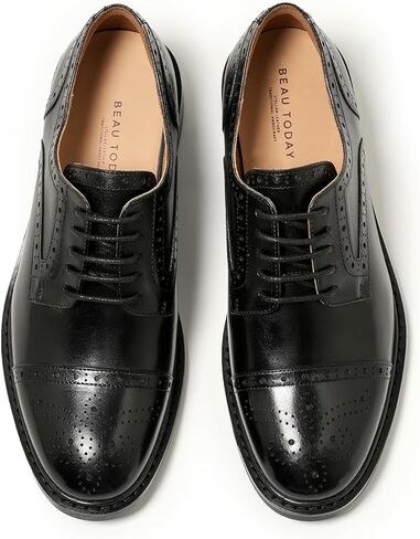 BEAU TODAY Women's Oxfords, Perforated Brogue Cap Toe Dress Shoes, Classic Leather Lace up Oxfords for Women, Comfortable Formal Business Casual Office Work Derby Shoes in Kuwait