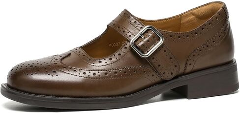 BEAU TODAY Mary Jane Shoes للسيدات، أحذية جلدية رسمية ذات طرف جناح بروغ، منصة ماري جينس ذات مقدمة مستديرة لطيفة للنساء، أحذية أكسفورد كاجوال مريحة للعمل المكتبي والمدرسة in Kuwait