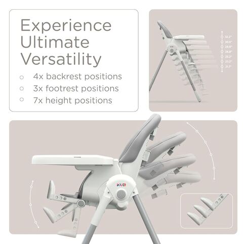KÜB 3-in-1 Foldable & Portable Baby High Chair with 2 Lockable Wheels(Grey) | 7 Height & 4 Recline Adjustable High Chairs for Babies and Toddlers with Removable Seat & Tray for Easy Clean in Saudi Arabia