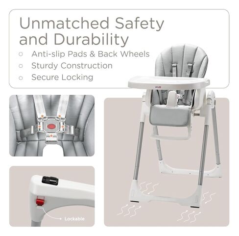 KÜB 3-in-1 Foldable & Portable Baby High Chair with 2 Lockable Wheels(Grey) | 7 Height & 4 Recline Adjustable High Chairs for Babies and Toddlers with Removable Seat & Tray for Easy Clean in Saudi Arabia