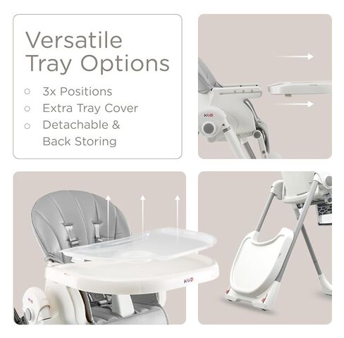 KÜB 3-in-1 Foldable & Portable Baby High Chair with 2 Lockable Wheels(Grey) | 7 Height & 4 Recline Adjustable High Chairs for Babies and Toddlers with Removable Seat & Tray for Easy Clean in Saudi Arabia