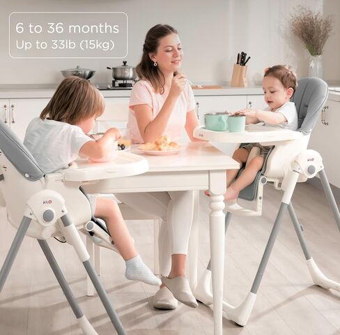 KÜB 3-in-1 Foldable & Portable Baby High Chair with 2 Lockable Wheels(Grey) | 7 Height & 4 Recline Adjustable High Chairs for Babies and Toddlers with Removable Seat & Tray for Easy Clean in Saudi Arabia
