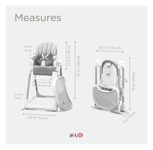 KÜB 3-in-1 Foldable & Portable Baby High Chair with 2 Lockable Wheels(Grey) | 7 Height & 4 Recline Adjustable High Chairs for Babies and Toddlers with Removable Seat & Tray for Easy Clean in Saudi Arabia
