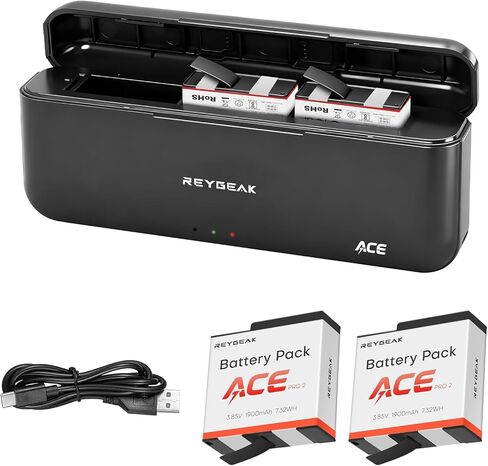 REYGEAK Battery and Charger for Insta360 Ace Pro 2/Ace Pro,2 Pack 1900mAh Batteries Charger Set with Triple Charging Slots,Compatible with Insta360 Ace/Ace Pro Action Camera in Kuwait