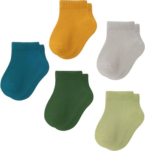 Baby Toddler Ankle Socks 5 Pairs | Soft Cotton Crew Socks for Boys & Girls | Newborn Infant Kids Breathable Seamless Sock Set in Kuwait