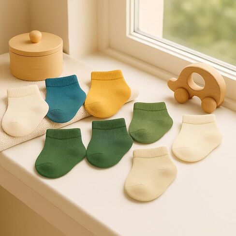Baby Toddler Ankle Socks 5 Pairs | Soft Cotton Crew Socks for Boys & Girls | Newborn Infant Kids Breathable Seamless Sock Set in Kuwait