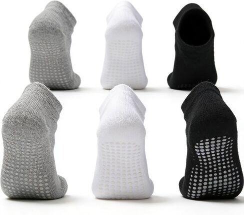 Eohak 6 Pairs Baby Non Slip Grip Ankle Socks Grip Crew Socks with Anti Skid Soles for Infants Toddlers Kids Boys Girls in Kuwait