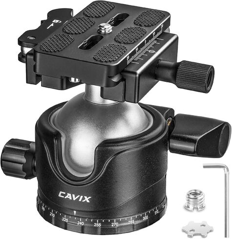 رأس كروي ثلاثي القوائم من CAVIX، رأس كروي معدني منخفض الجاذبية للكاميرا حامل ثلاثي القوائم 44 رطل/20 كجم، رأس كروي بانورامي، مع لوحة إطلاق سريعة 1/4 بوصة Arca Swiss لحامل ثلاثي الأرجل، Monopod، DSLR، الكاميرا (H-46F). in Kuwait