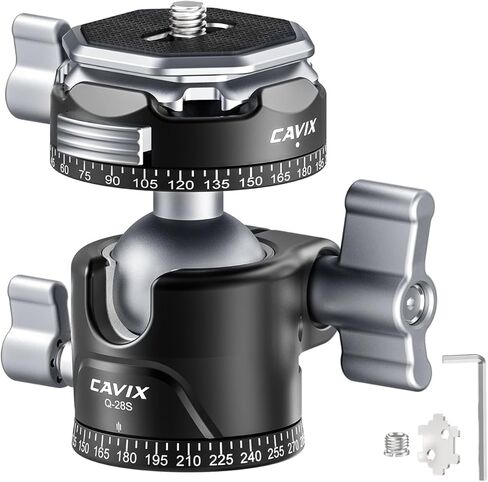 CAVIX Lever Tripod Ball Head, Low Gravity Metal Ball Head Camera Tripod Head 44lbs/20kg Load, Panoramic Ball Head, with 1/4" Arca Swiss Quick Release Plate for Tripod, Monopod, DSLR, Camera(H-46F). in Saudi Arabia