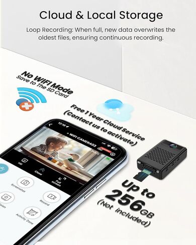 beturnown Hidden Camera - Mini Security Camera, 4K Wireless Nanny Cam with Free Cloud Storage, 180° Rotating Lens, Motion Detection, Night Vision, Support WiFi & Offline Recording in Kuwait